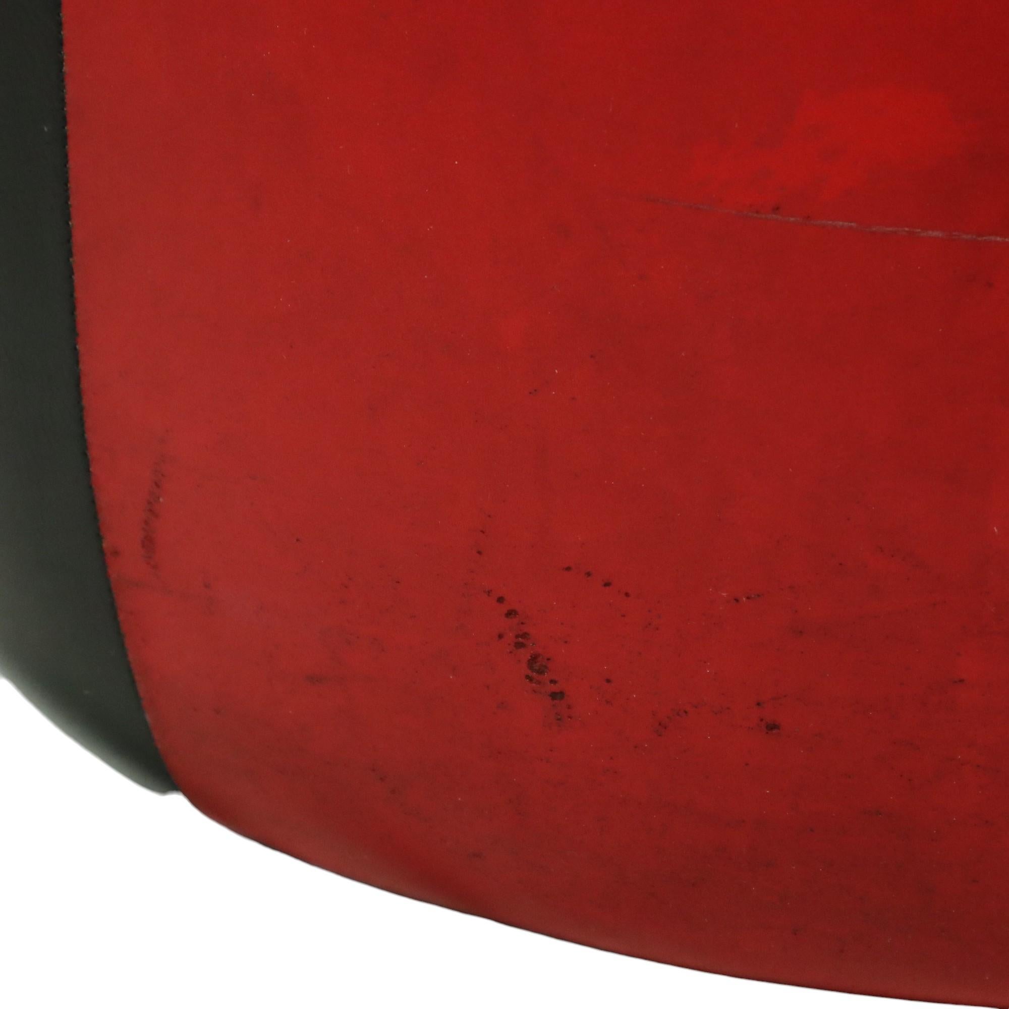 Round Vintage Red Black Pouf Two-Tone Skai Leather Sixties 4
