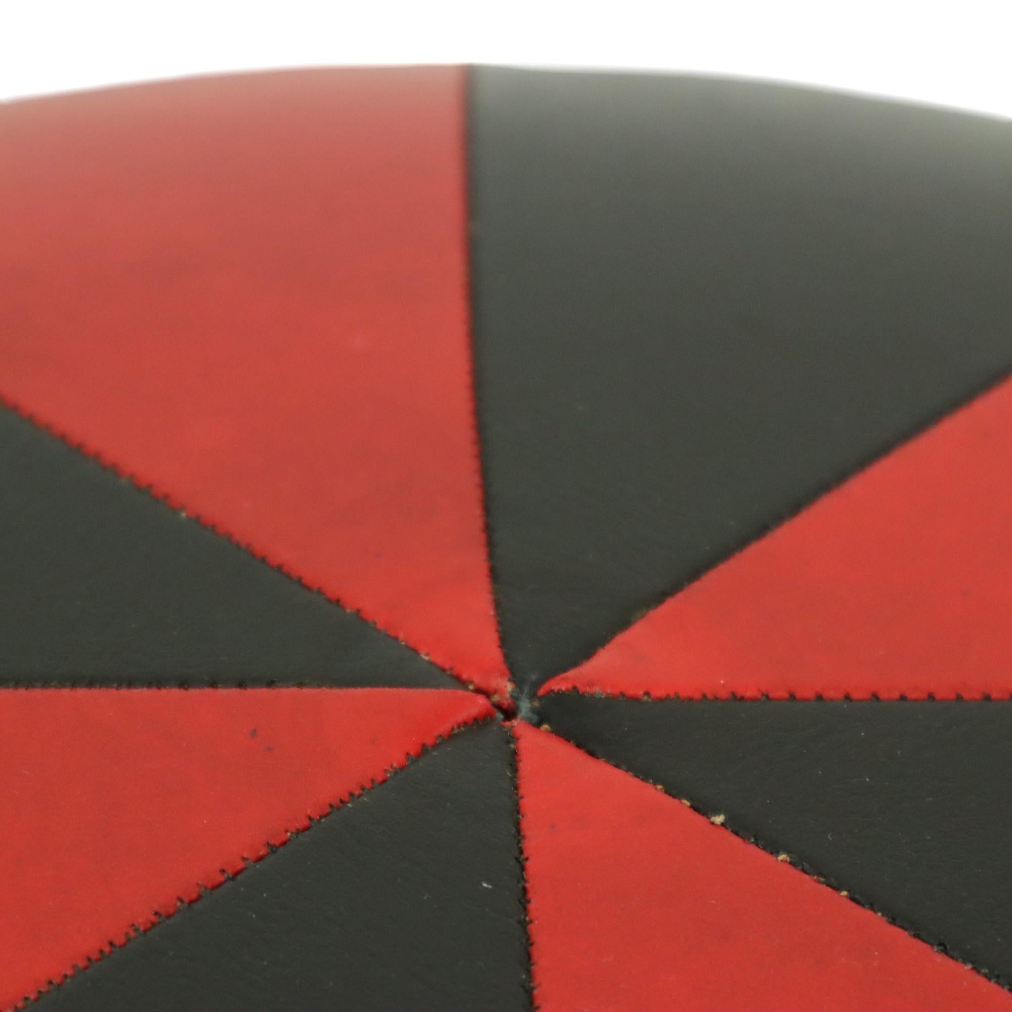 Round Vintage Red Black Pouf Two-Tone Skai Leather Sixties 5