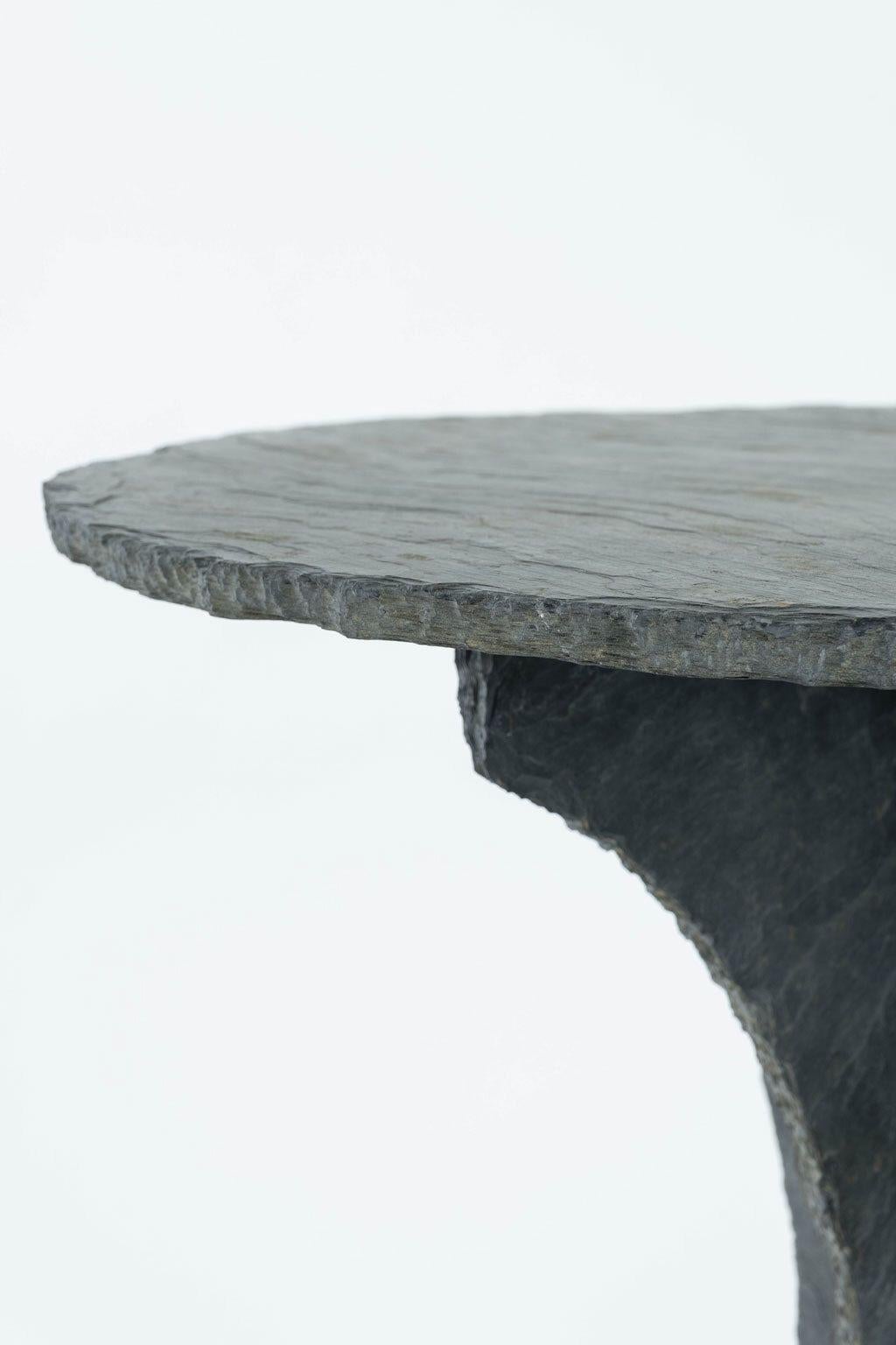 Carved Round Vintage Slate Side Table