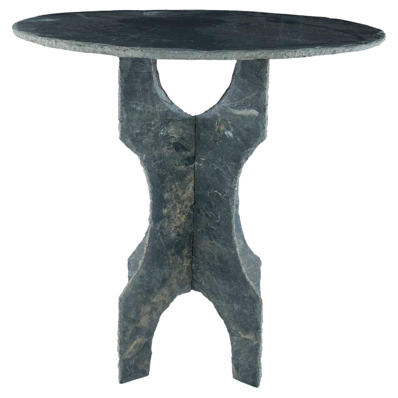 Round Vintage Slate Side Table For Sale