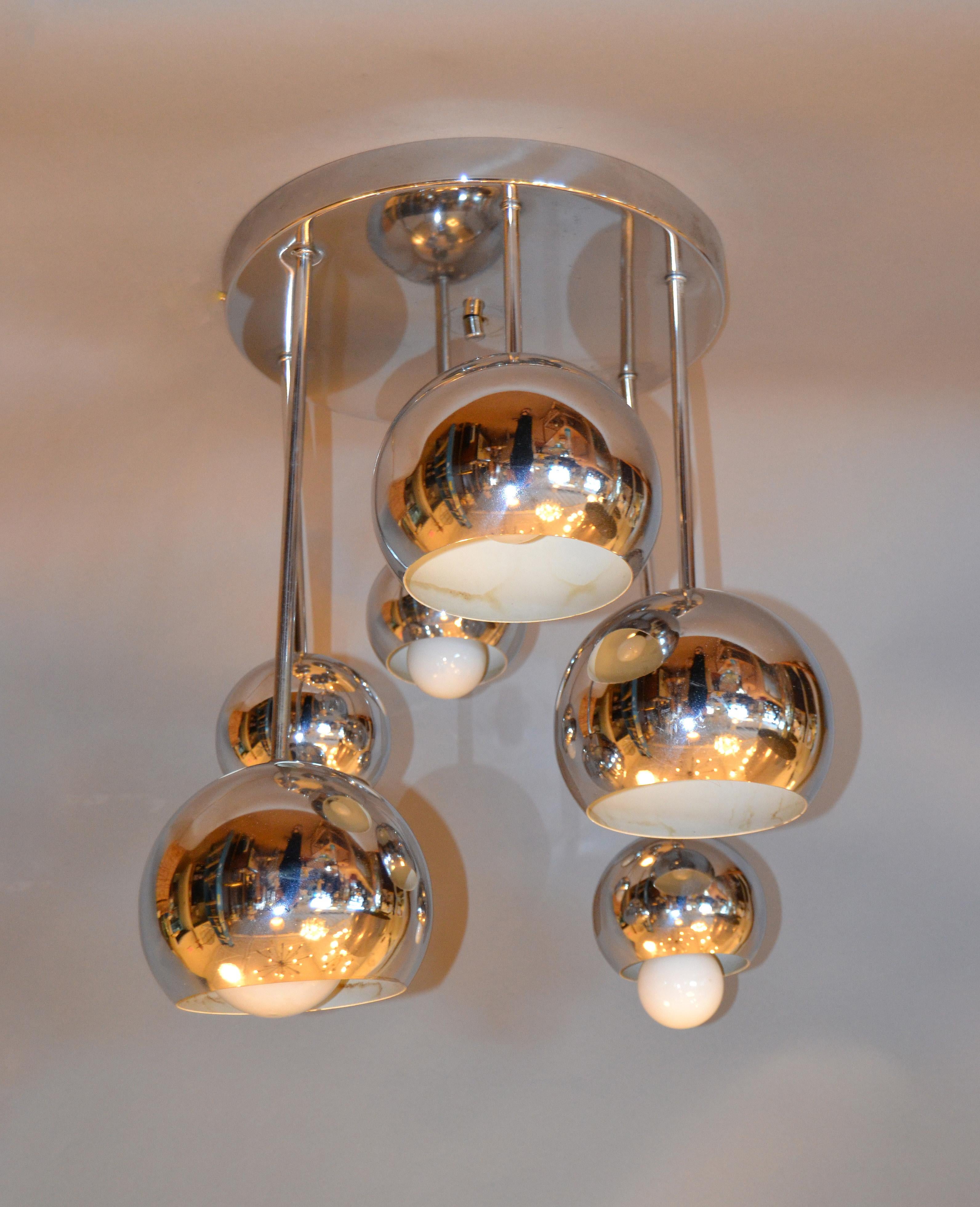 Metal Round Vintage Space Age Six-Light Chrome Ball Ceiling Light Fixture Flush Mount