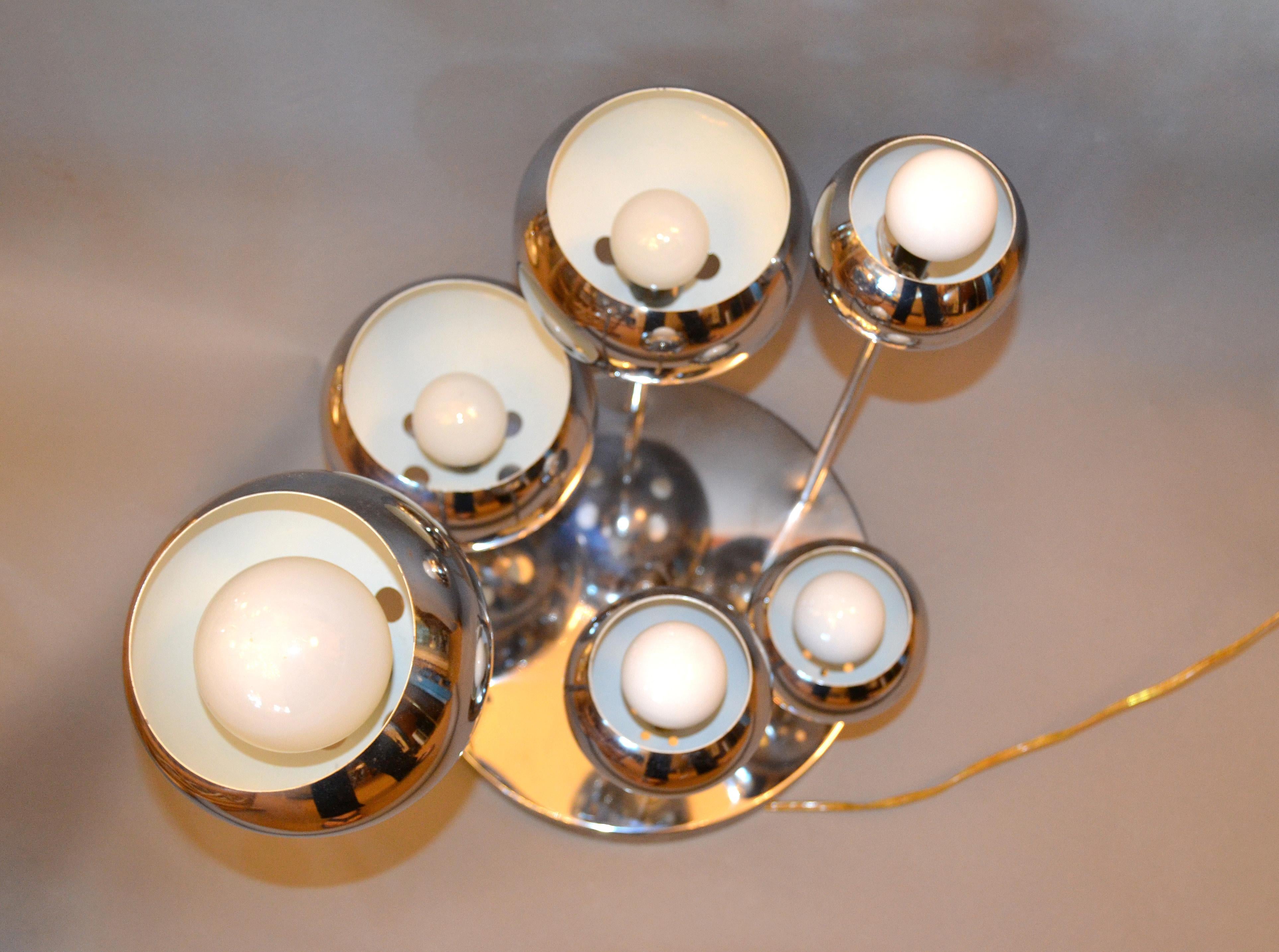 Mid-Century Modern Round Vintage Space Age Six-Light Chrome Ball Ceiling Light Fixture Flush Mount