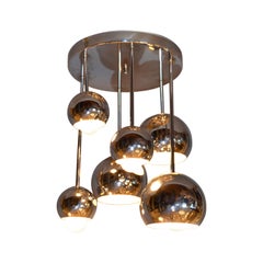 Round Vintage Space Age Six-Light Chrome Ball Ceiling Light Fixture Flush Mount