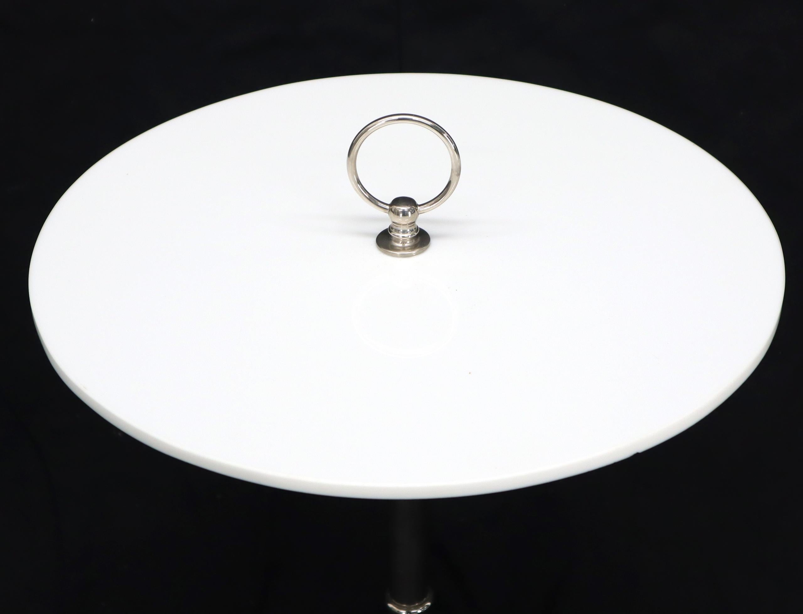 Round Vitrolite Glass Top Heavy Solid Chrome Accent Side Center Occasional Table In Good Condition For Sale In Rockaway, NJ