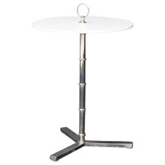 Round Vitrolite Glass Top Heavy Solid Chrome Accent Side Center Occasional Table