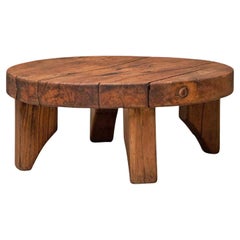 Tavolino da caffè rotondo Wabi Sabi in Oak massiccio anni '60