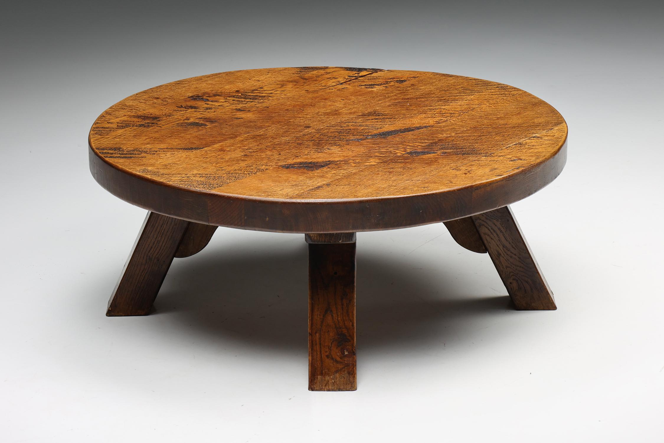 French Round Wabi-Sabi Rustic Coffee Table, France, 1940s For Sale