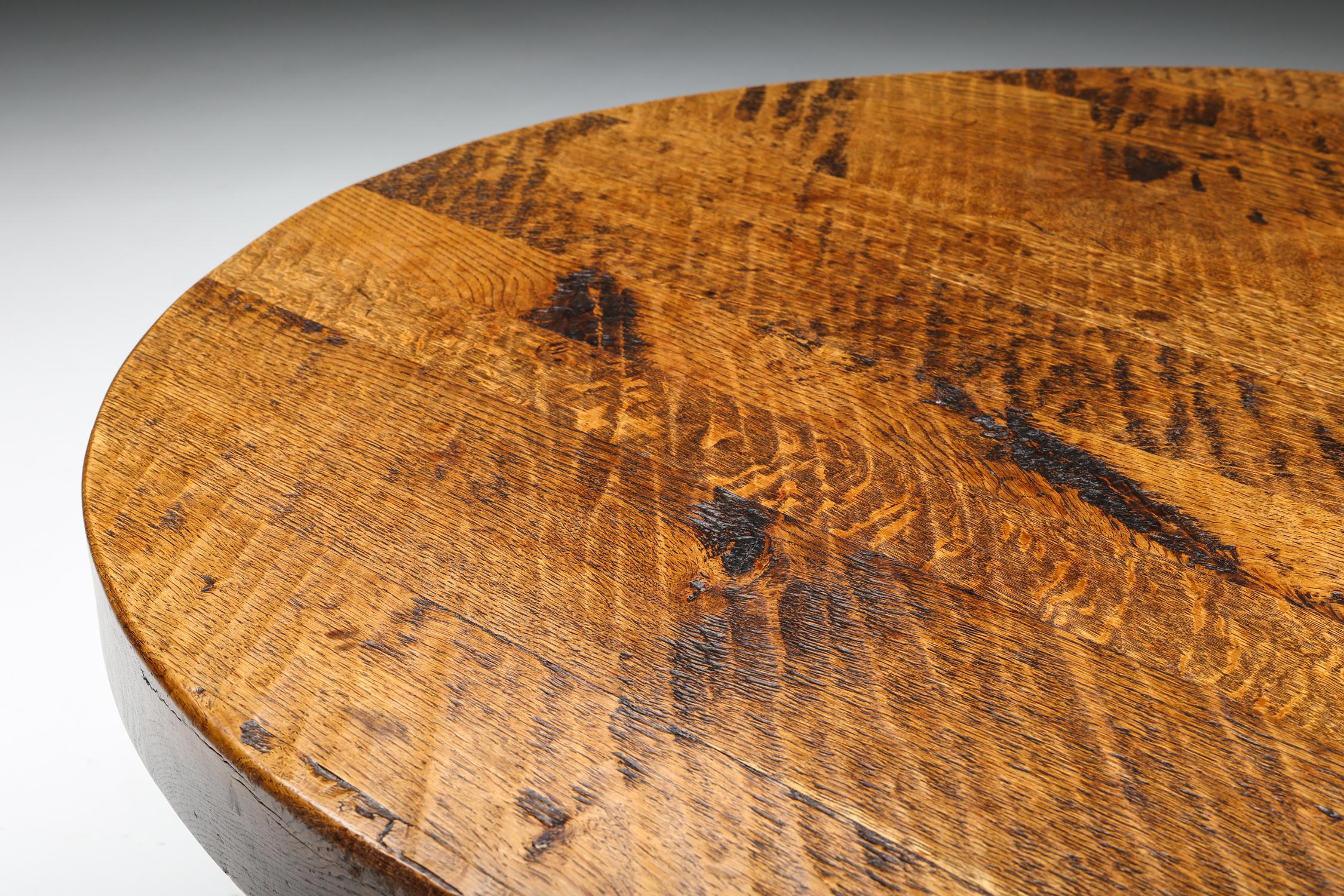 Round Wabi-Sabi Rustic Coffee Table, France, 1940s For Sale 1