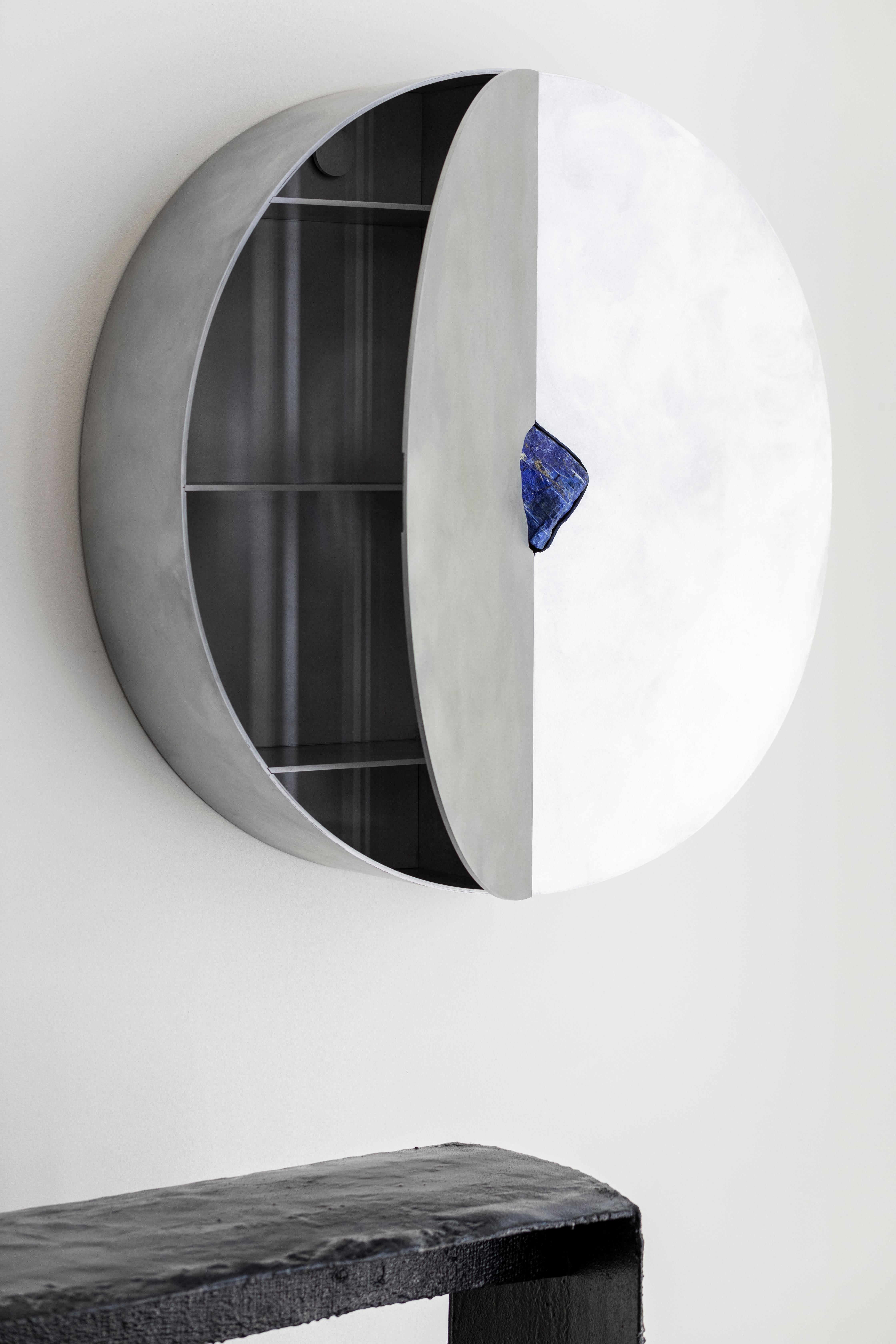 Post-Modern Round Wall Cabinet with Lapis Lazuli by Pierre De Valck For Sale