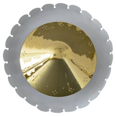 Round Wall Light / Sconce Brass White / Gold from Kaiser Leuchten, Germany 1950s