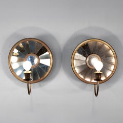 Round wall light with mirror deco mirror 1930’s, set of 2