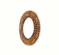 Round Wall Mirror Bamboo and Rattan in the Style of Franco Albini, Italy 1960s