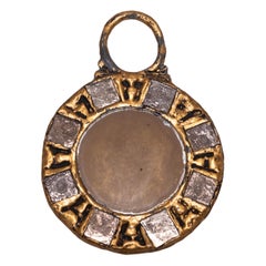Round Wall Mirror by Irena Jaworska - Metal, Purple Glass & Gilt - France 1970s