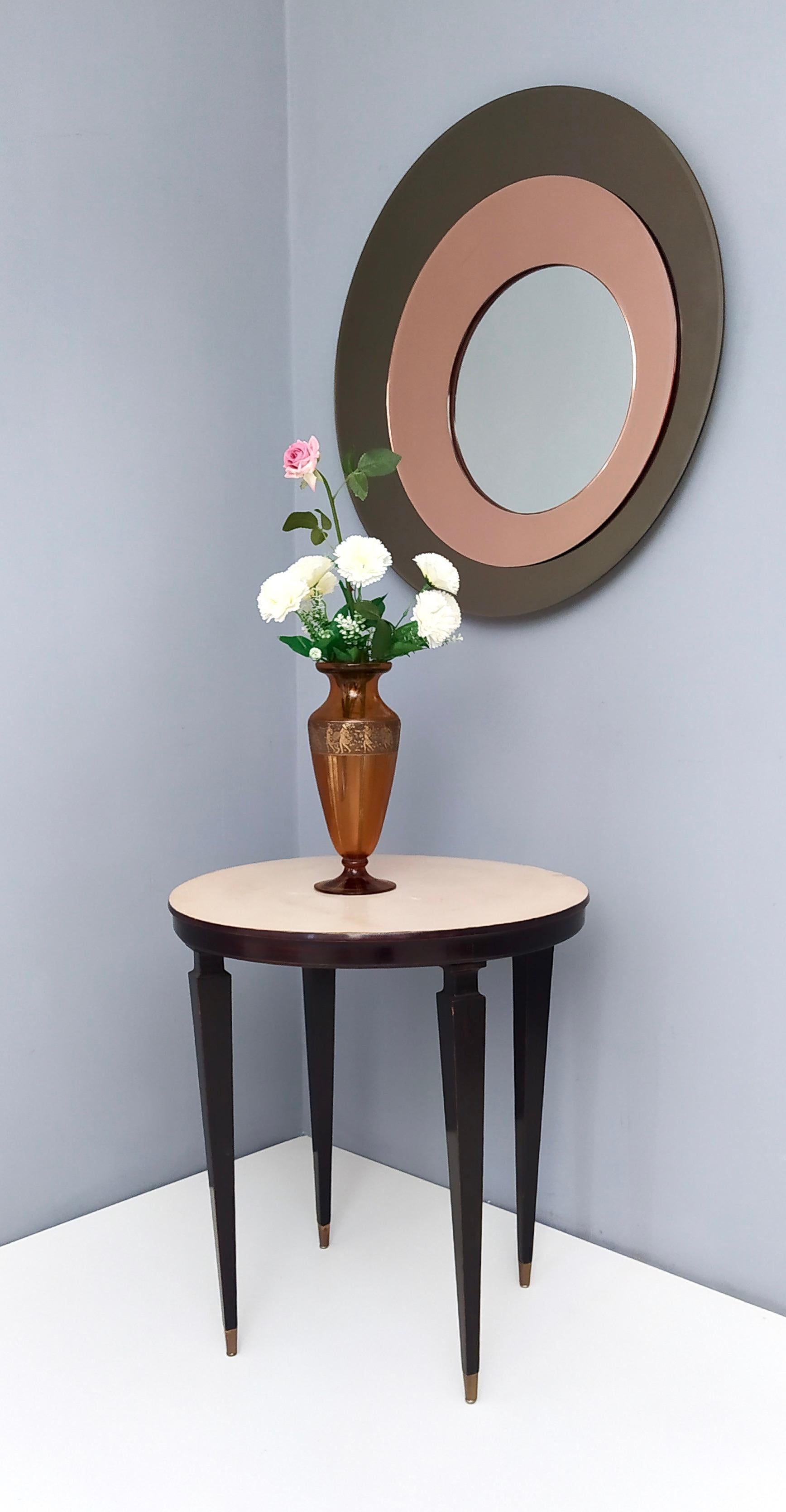 Post-Modern VIntage Round Wall Mirror by Rimadesio with a Bronze and Old Rose Mirrored Frame