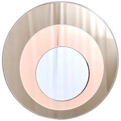 Miroir mural rond vintage de Rimadesio avec cadre en bronze et miroir en vieux rose