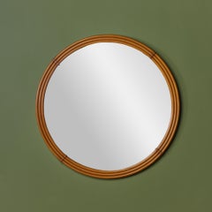 Vintage Round Wall Mirror by Johnson Furniture Co., Maple Frame