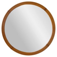 Vintage Round Wall Mirror by Johnson Furniture Co., Maple Frame