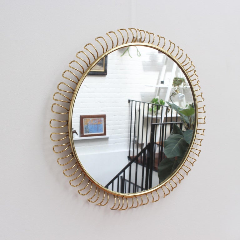 Round Wall Mirror in Brass with Decorative Surround by Josef Frank at