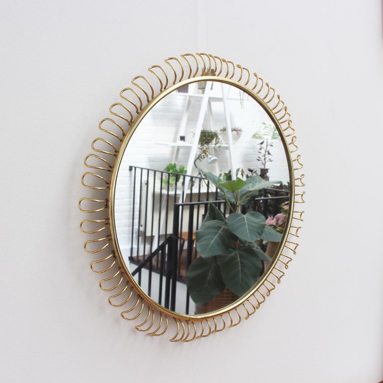 Round Wall Mirror in Brass with Decorative Surround by Josef Frank at