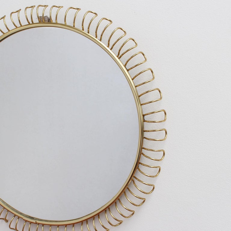 Round Wall Mirror in Brass with Decorative Surround by Josef Frank at