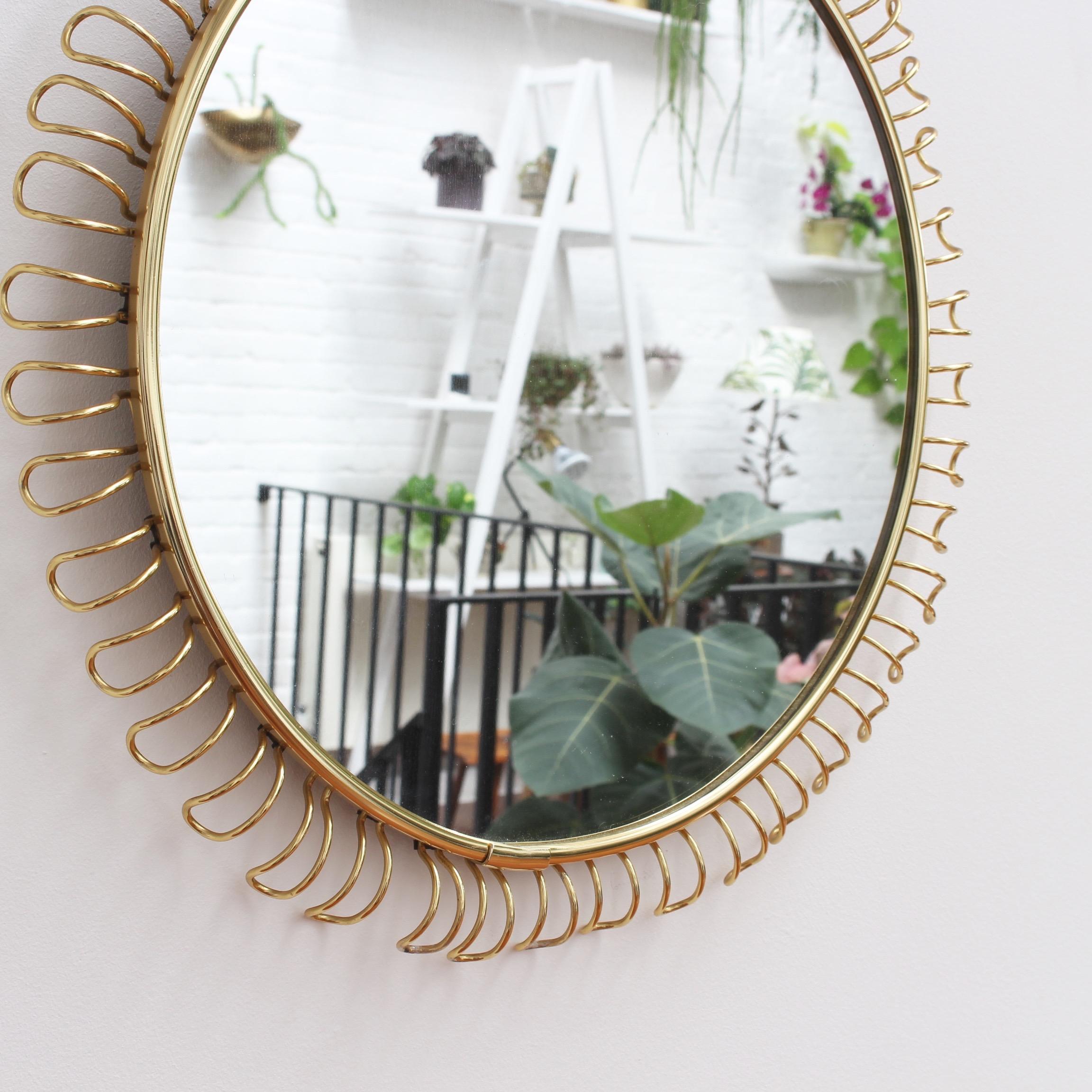 Round Wall Mirror in Brass with Decorative Surround by Josef Frank 1