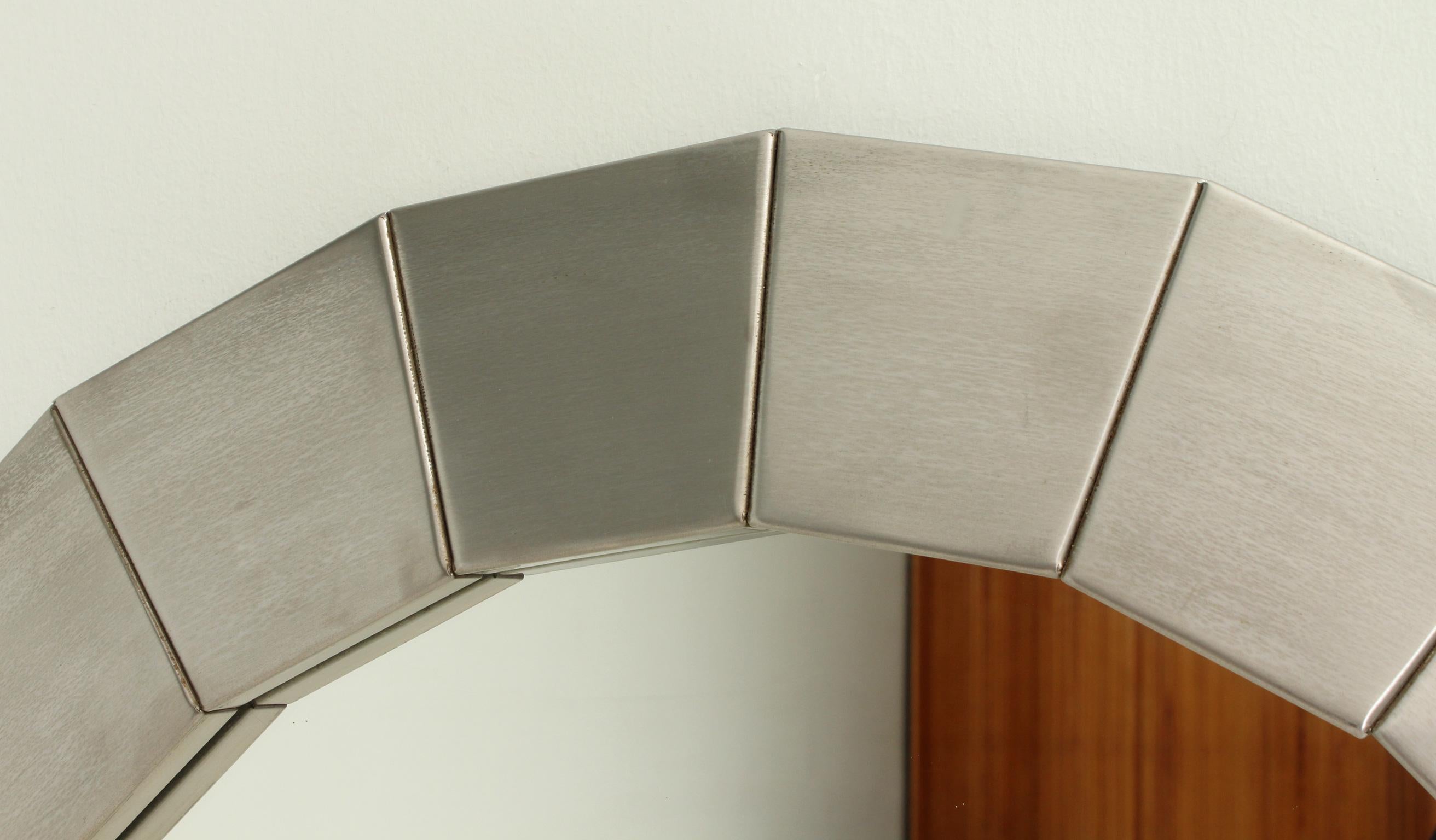 Mid-20th Century Round Wall Mirror in Brushed Steel, Spain, 1960's For Sale