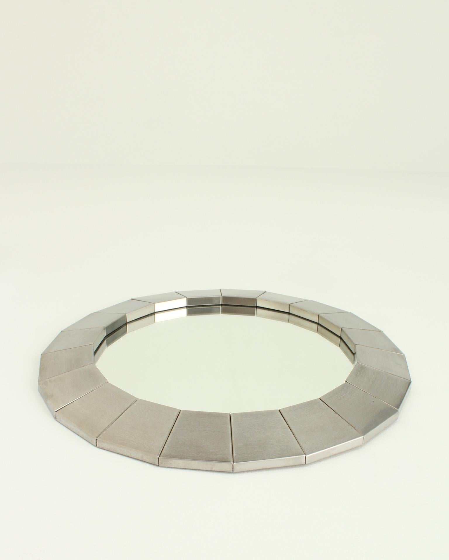 Round Wall Mirror in Brushed Steel, Spain, 1960's For Sale 2