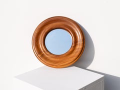Round Wall Mirror in Elm Wood, Mid-Century Modern France