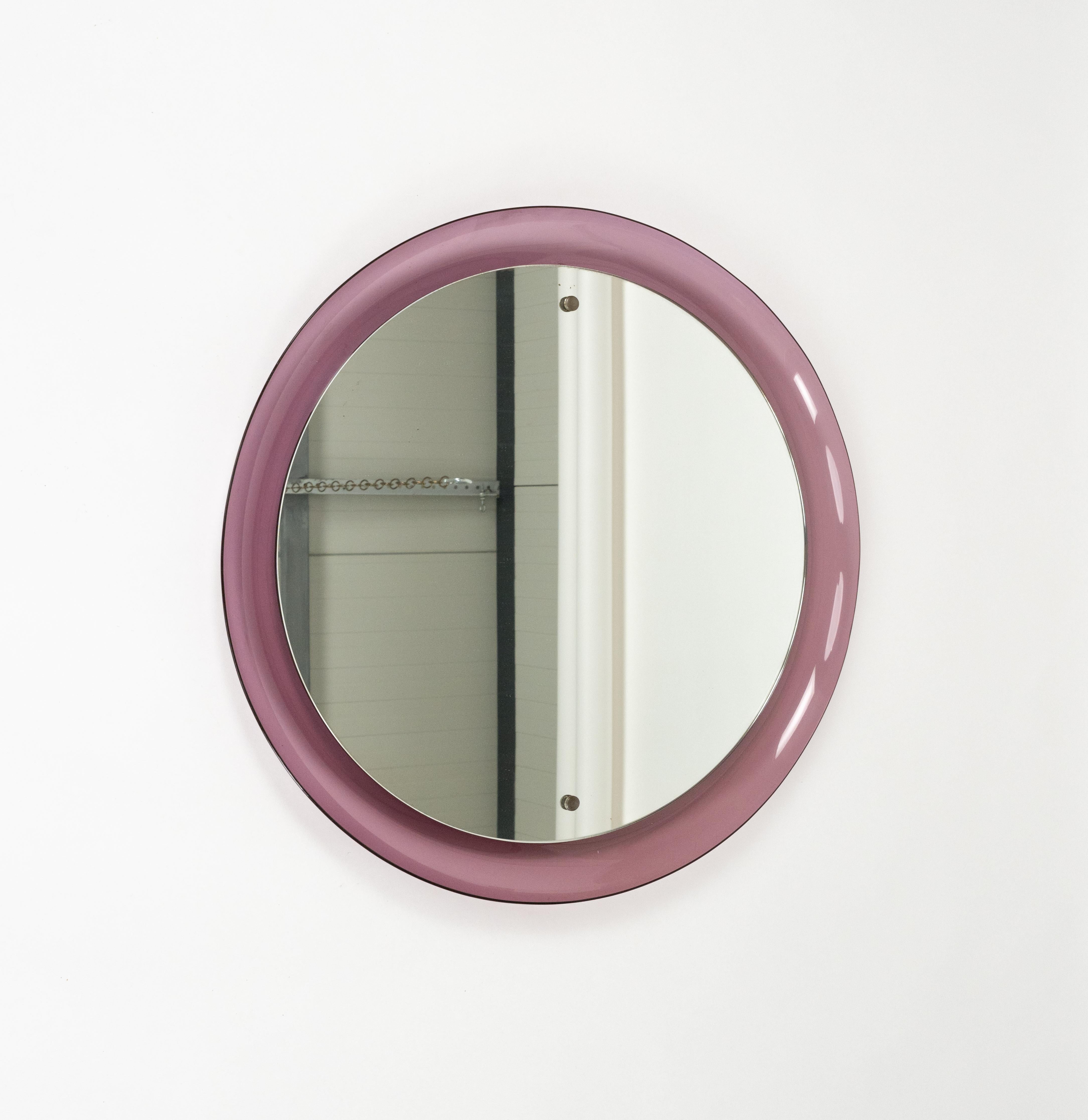 Espejo Redondo de Pared en Lucita Violeta Estilo Alessandro Albrizzi, Italia Años 70 Moderno de mediados de siglo en venta