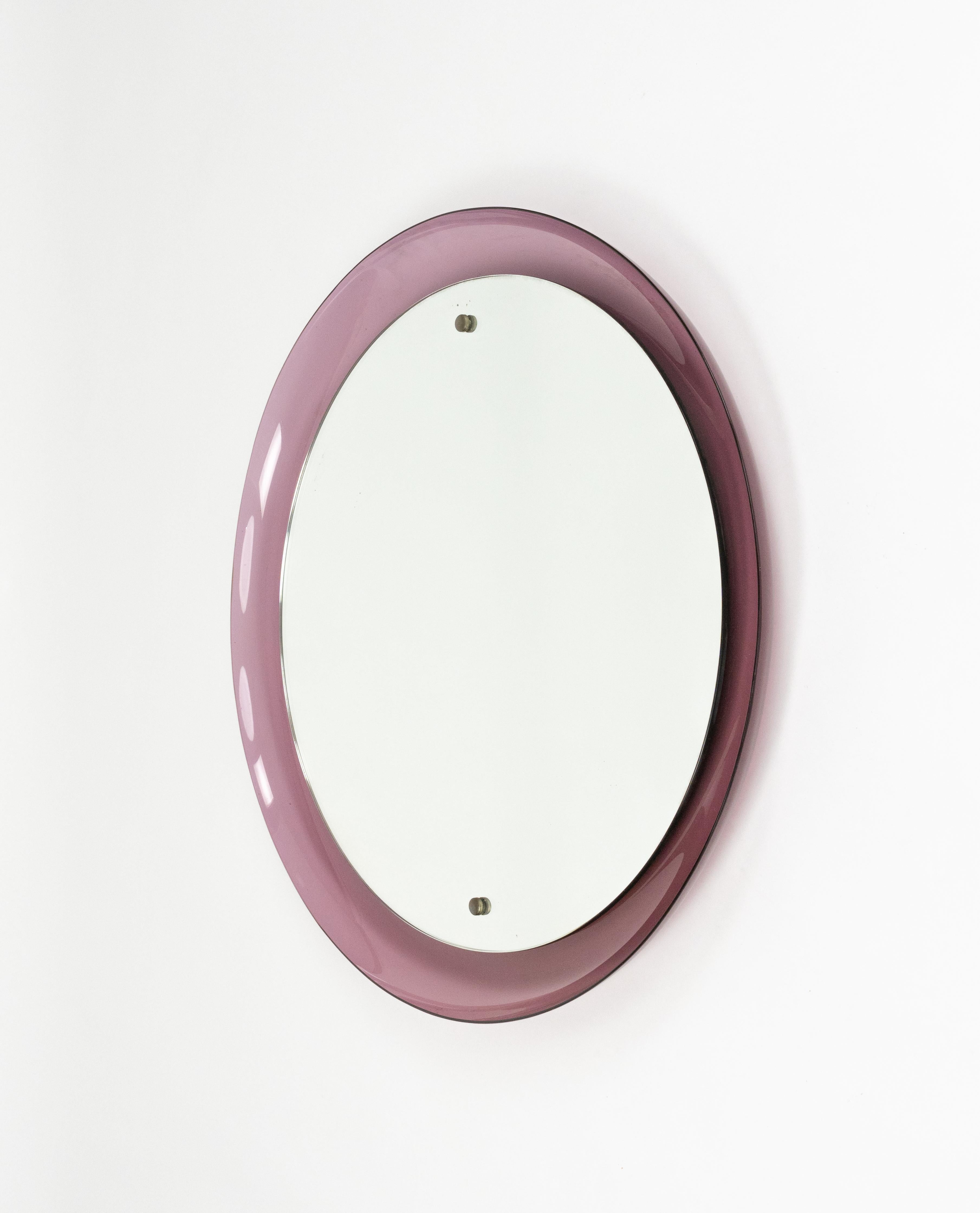 Espejo Redondo de Pared en Lucita Violeta Estilo Alessandro Albrizzi, Italia Años 70 Italiano en venta