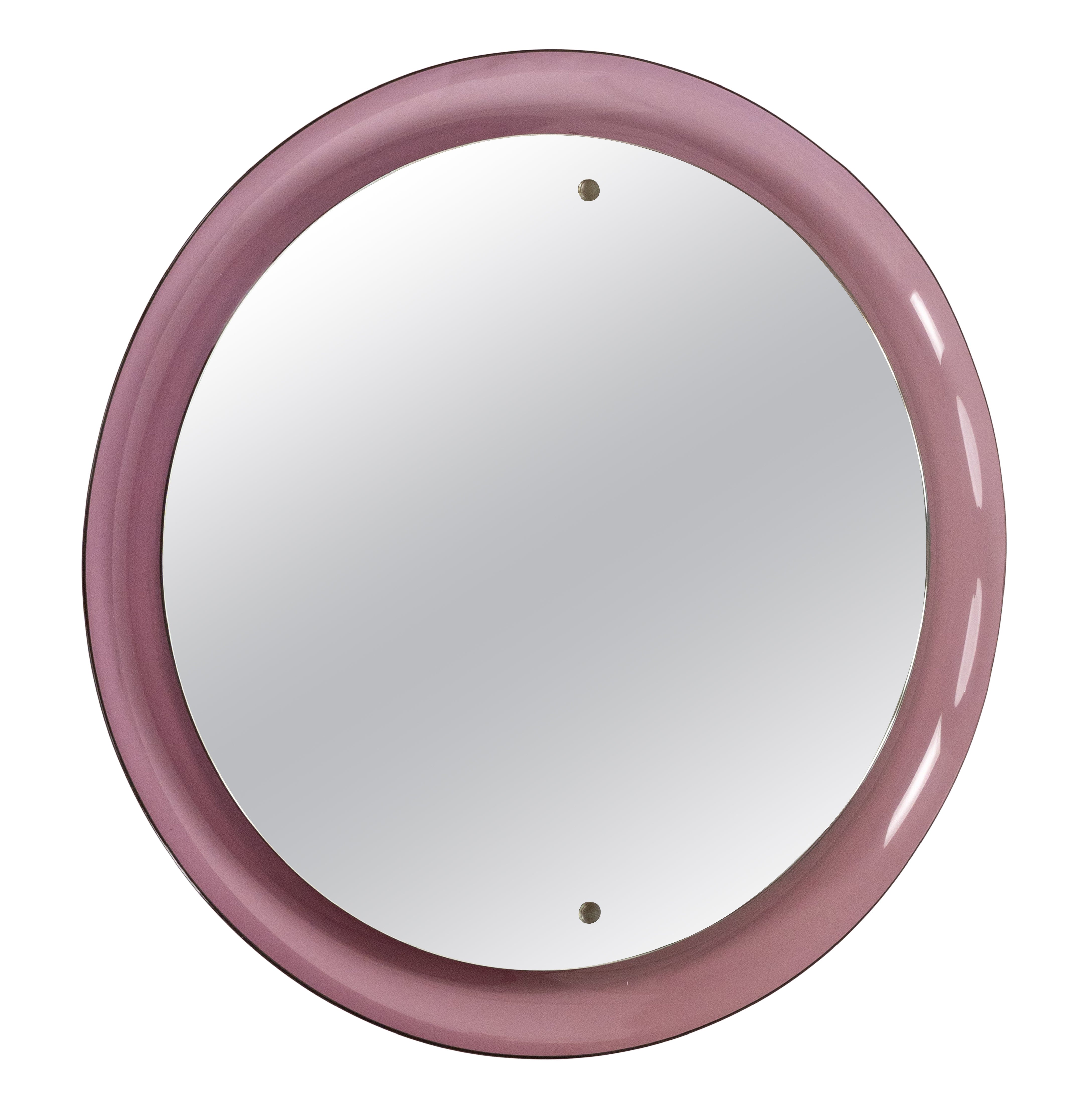 Specchio da parete rotondo in lucite viola stile Alessandro Albrizzi, Italia anni '70