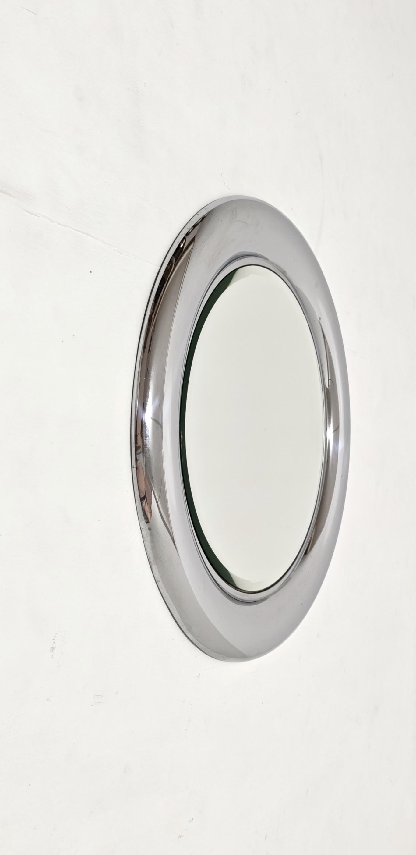 Miroir mural rond en acier et verre biseauté Reggiani Mid-Century  Italie années 1960 2