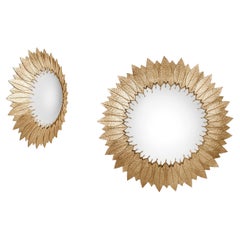 Round Wall Mirror Made From Leaves Molded In Brass Casting