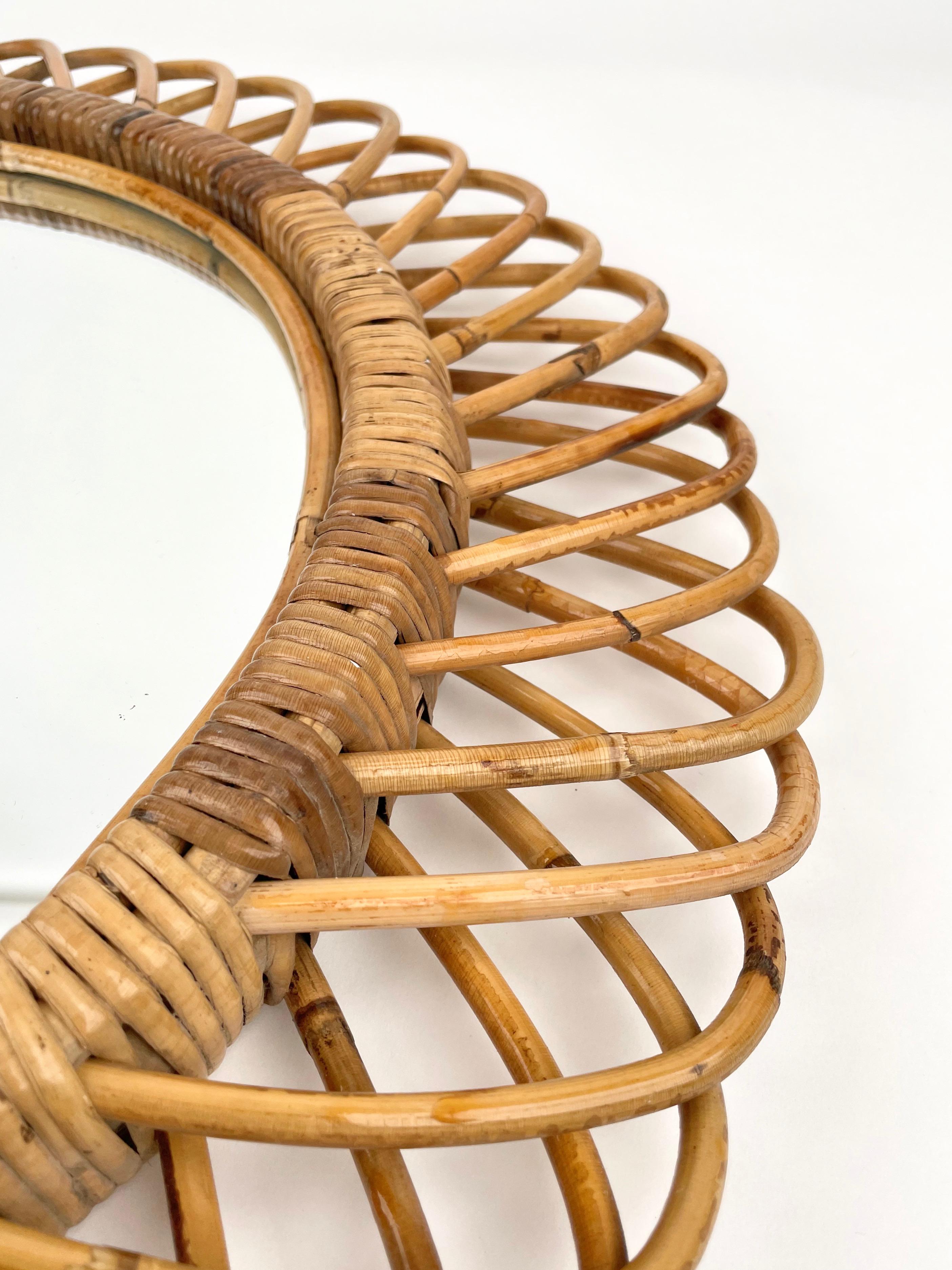 Round Wall Mirror Rattan & Bamboo, Italy, 1960s In Good Condition In Rome, IT