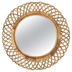 Round Wall Mirror Rattan 
Bamboo, Italy, 1960s