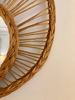 Round Wall Mirror with Double Wicker Frame, France, 1950s