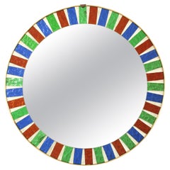 Round Wall Mirror with Multi Color Glass Sunburst Mosaic Frame, Spain 1950s
