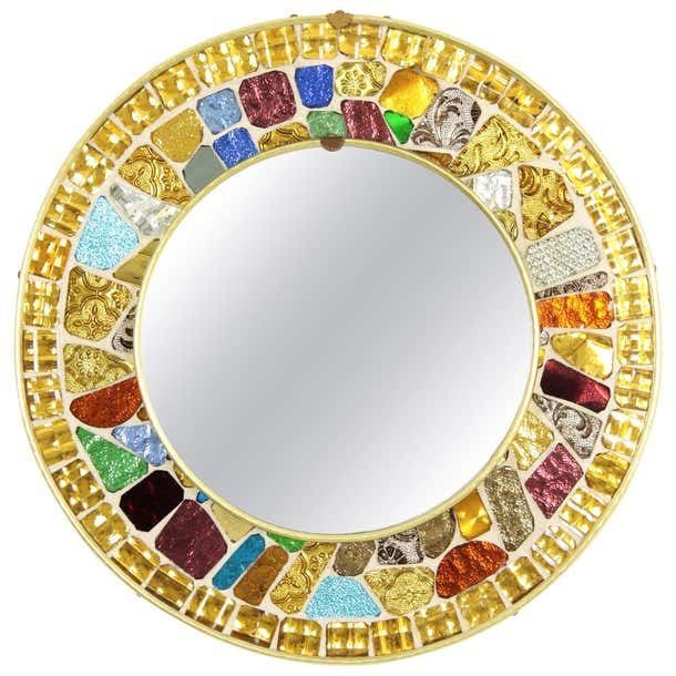 Multicolor Mosaic Round Wall Mirror in Iridiscent and Textured Glass ...