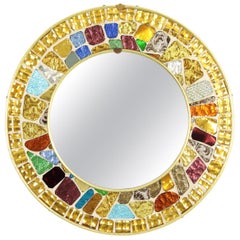 Round Wall Mirror with Muticolor Glass Mosaic Frame
