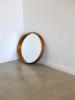 Italian Mid Century Modern Round Wall Mirror, Teak Wood Frame, 1960s