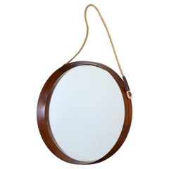 Round Wall Mirror with Teakwood Frame
