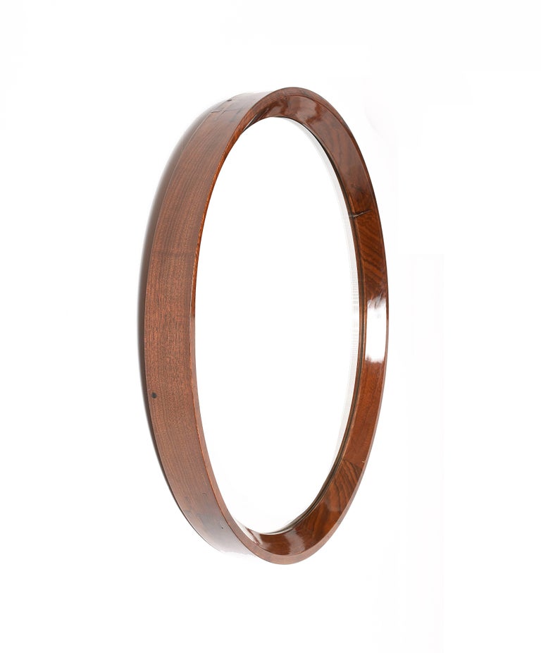 Round Wall Mirror with Walnut Frame, Italy, 1970s For Sale ...