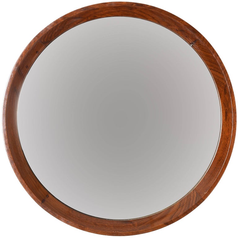 Round Wall Mirror with Walnut Frame, Italy, 1970s at 1stDibs