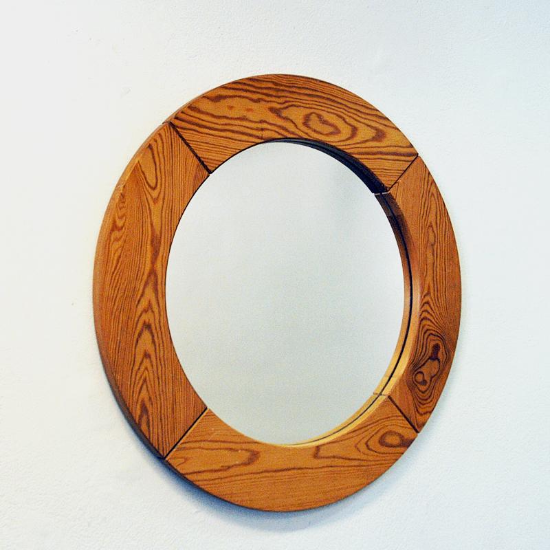 Swedish Round Wall pine mirror 60 cmD by Glasmäster Markaryd 1950s Sweden