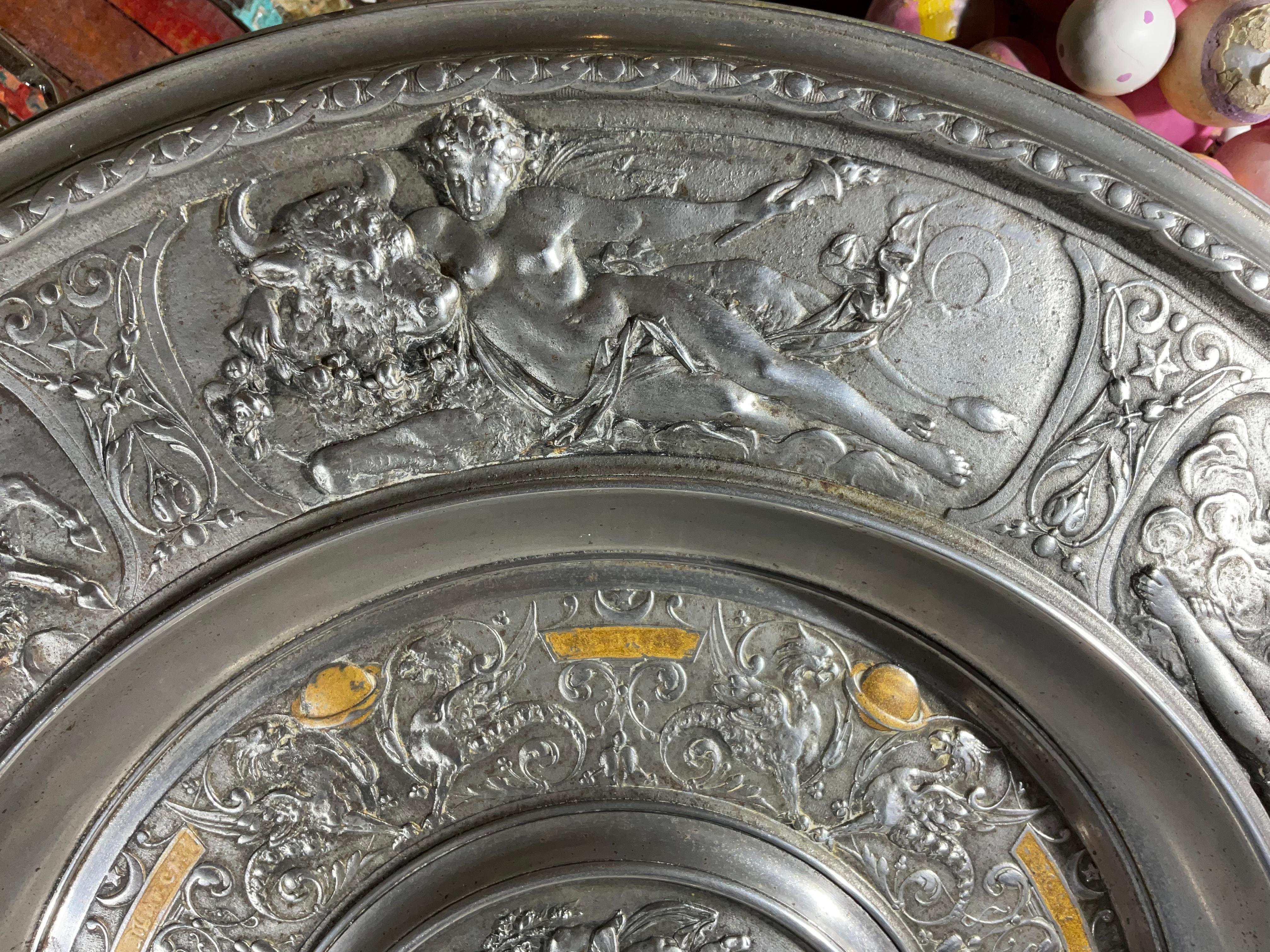 Round Wall Relief or Center Table in the Manner of Francois Briot For Sale 7