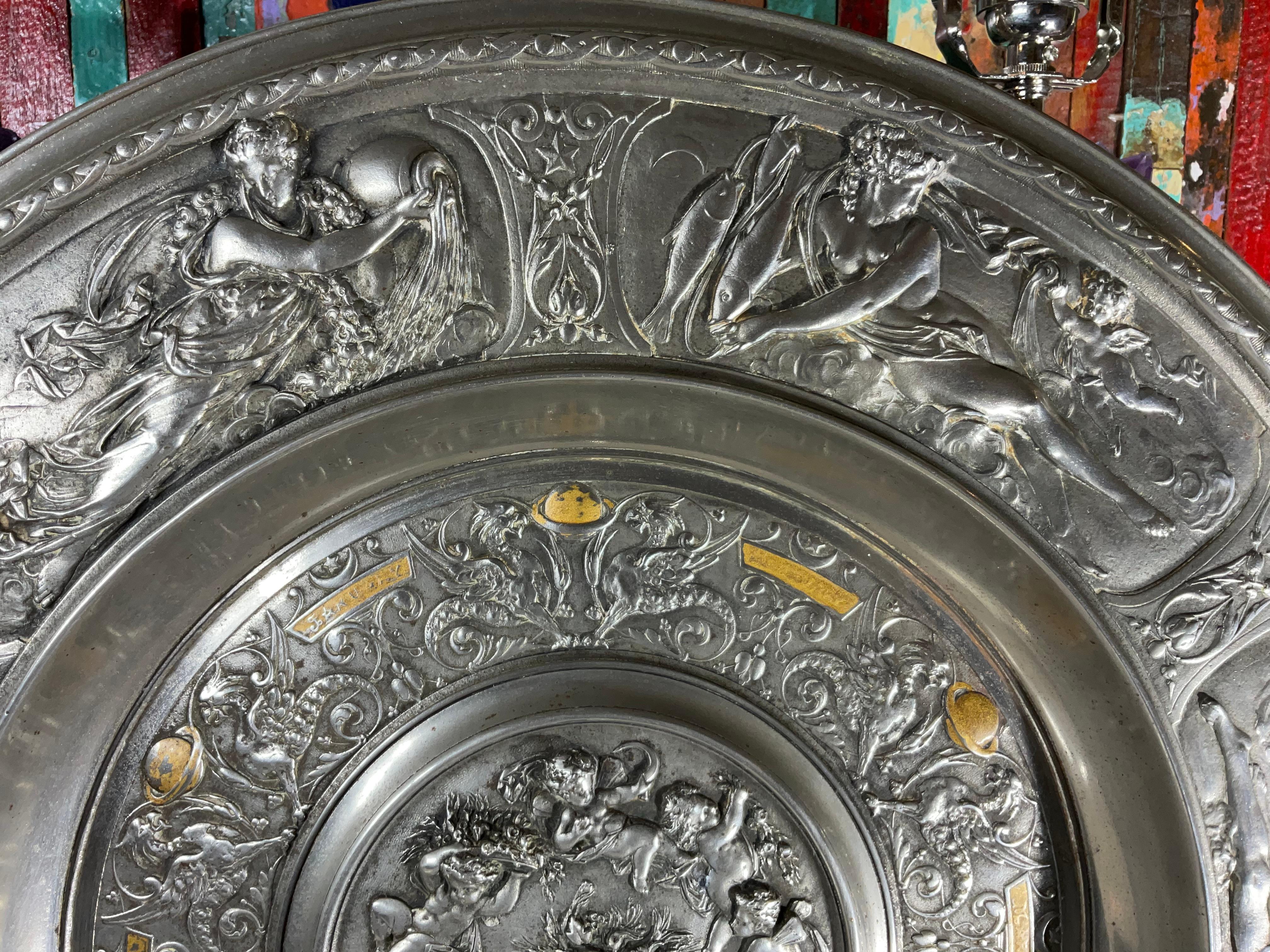 European Round Wall Relief or Center Table in the Manner of Francois Briot For Sale
