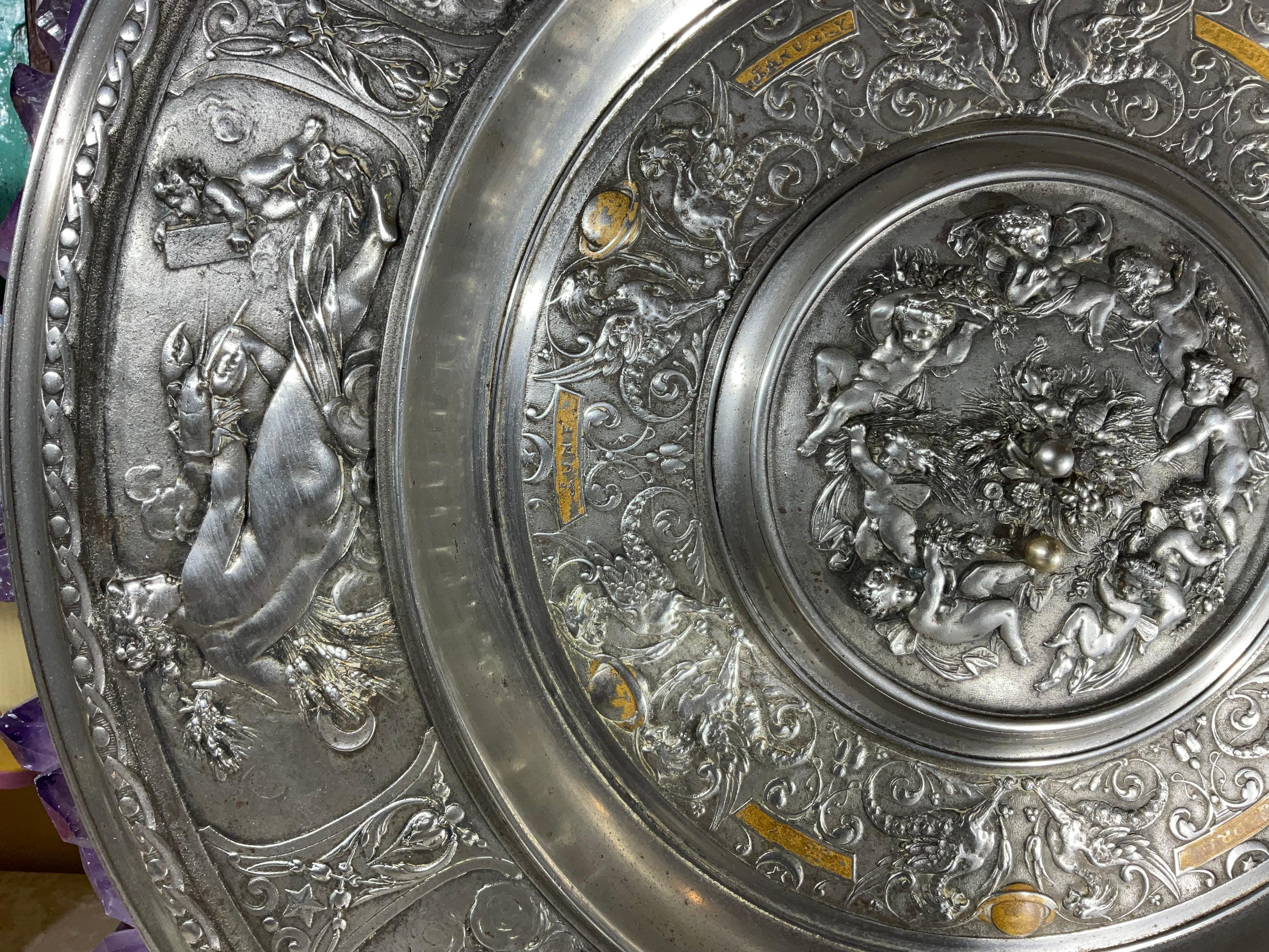Hand-Crafted Round Wall Relief or Center Table in the Manner of Francois Briot For Sale