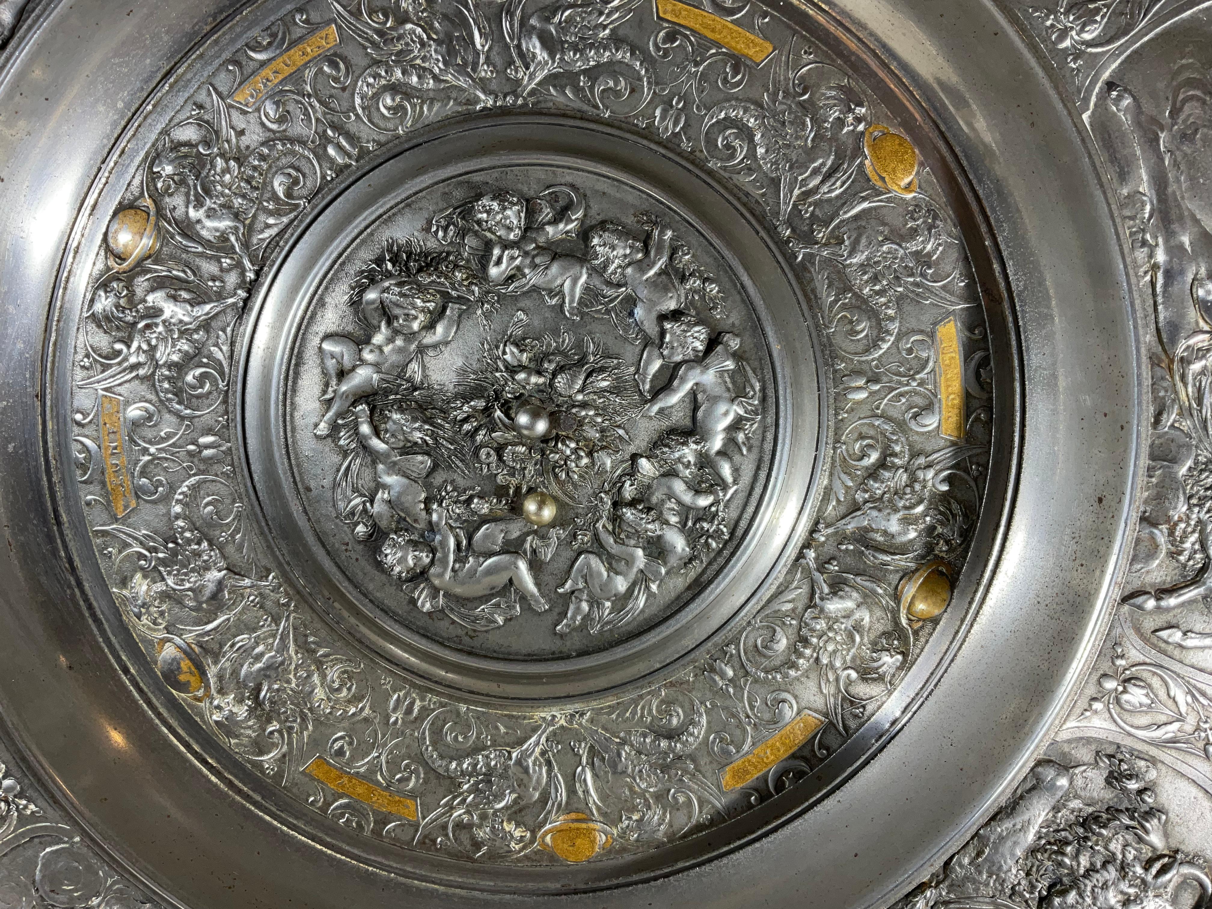 Metal Round Wall Relief or Center Table in the Manner of Francois Briot For Sale