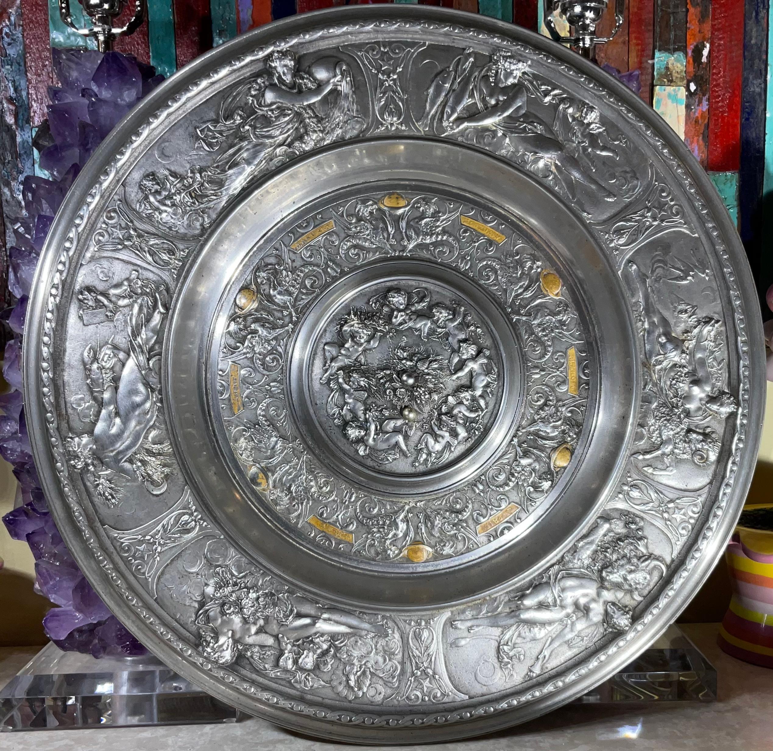 Round Wall Relief or Center Table in the Manner of Francois Briot For Sale 2
