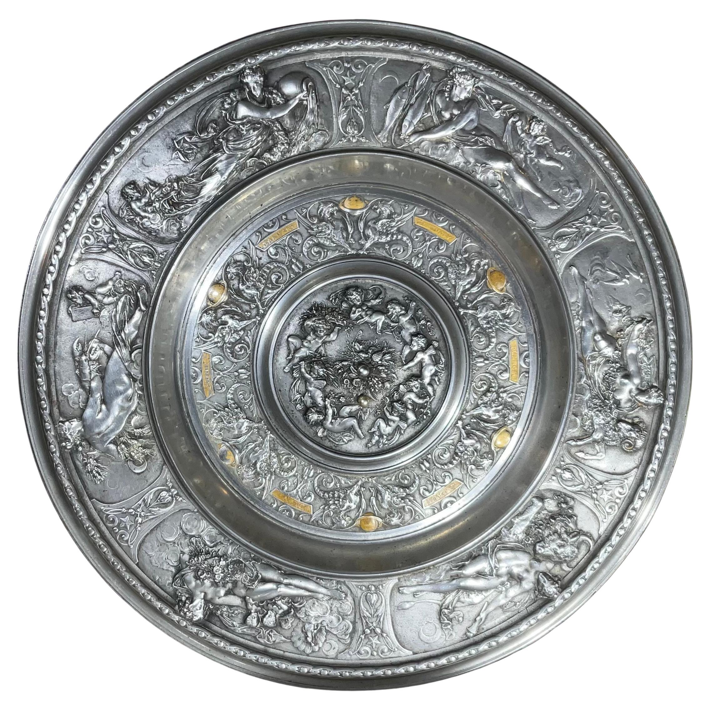 Round Wall Relief or Center Table in the Manner of Francois Briot For Sale